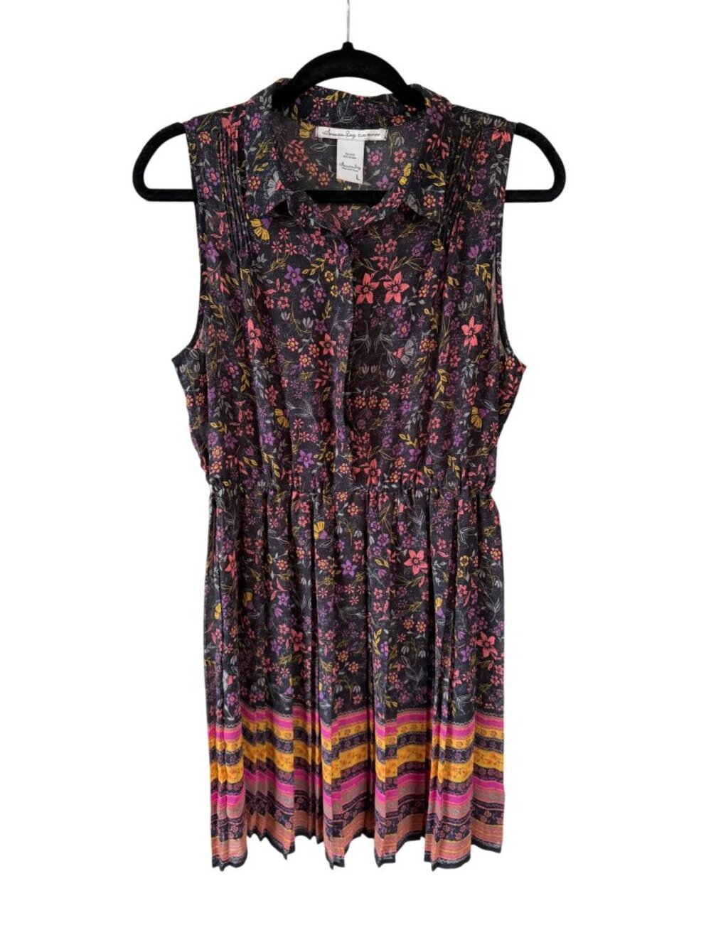 American Rag Cie Black Floral Sleeveless Shirtdress Midi Dress L